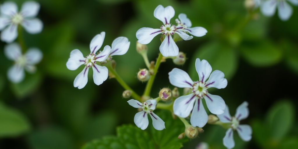 Nærbilde av Øyentrøst med hvite blomster.